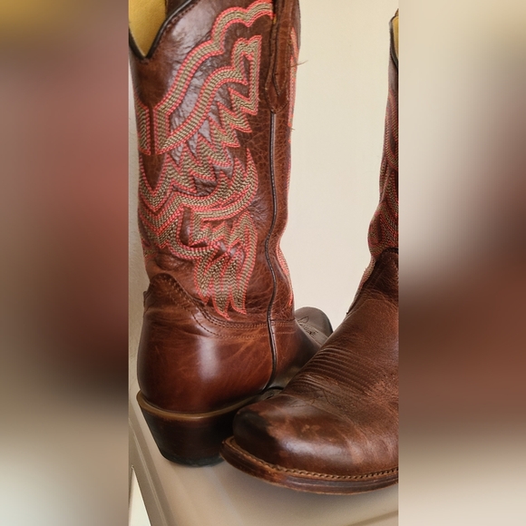 Nocona cowgirl western cowboy brown leather square toe boots 8M - Picture 3 of 8